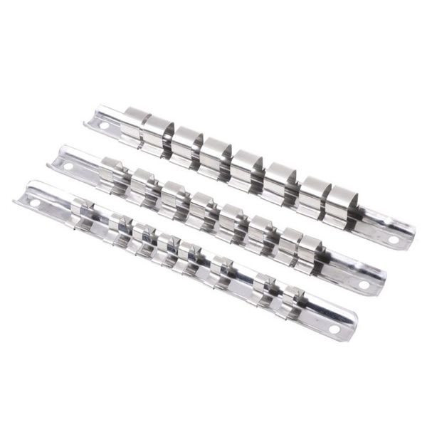 stainless steel silver rail tool stand 1/4" 3/8" 1/2" durable with 8 clips holder organizer socket storage rack
stainless steel silver rail tool stand 1/4" 3/8" 1/2" durable with 8 clips holder organizer socket storage rack