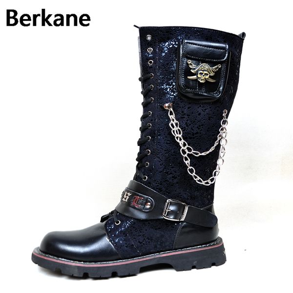 black army gothic boots men combat metal skull buckle motorcycle punk high leather men's shoes rock bota masculina hot
black army gothic boots men combat metal skull buckle motorcycle punk high leather men's shoes rock bota masculina hot
