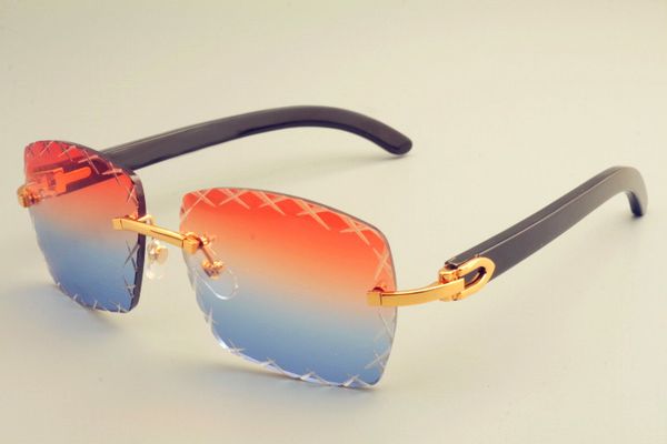 2019 new square engraving lens 8300177-3 sunglasses, fashion sun visor, pure natural black horns mirror legs sunglasses, private custom, White;black
