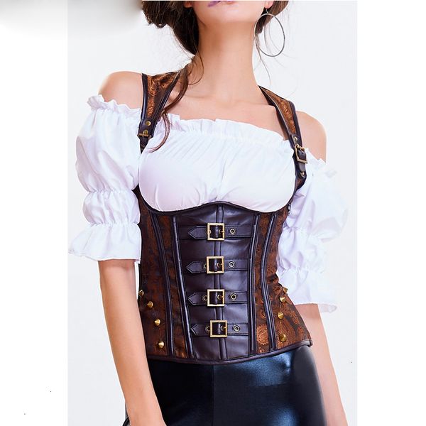 women corsets pu leather halter korset steampunk waist trainer back lacing up bustier brown button underbust stap belts corselet, Black;white
women corsets pu leather halter korset steampunk waist trainer back lacing up bustier brown button underbust stap belts corselet, Black;white