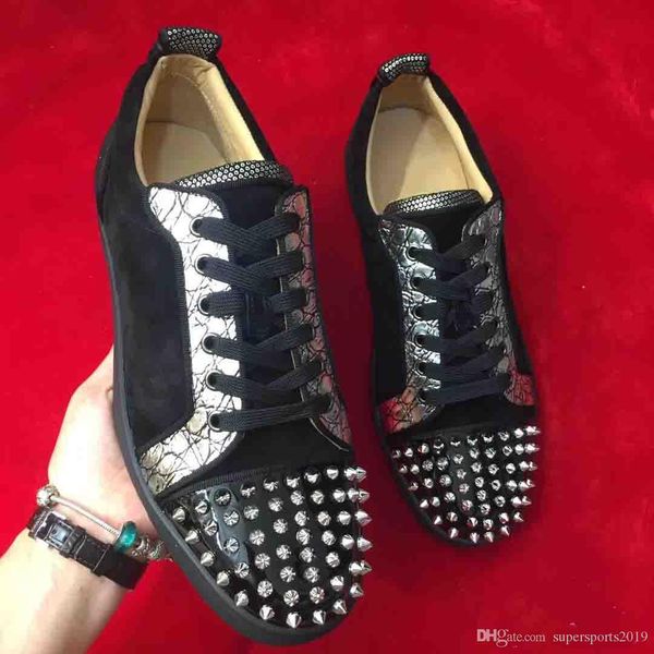 simple casual men with comfortable sneakers shoes red bottom spiked low sneaker black grey suede velvet + sliver rivets che
simple casual men with comfortable sneakers shoes red bottom spiked low sneaker black grey suede velvet + sliver rivets che