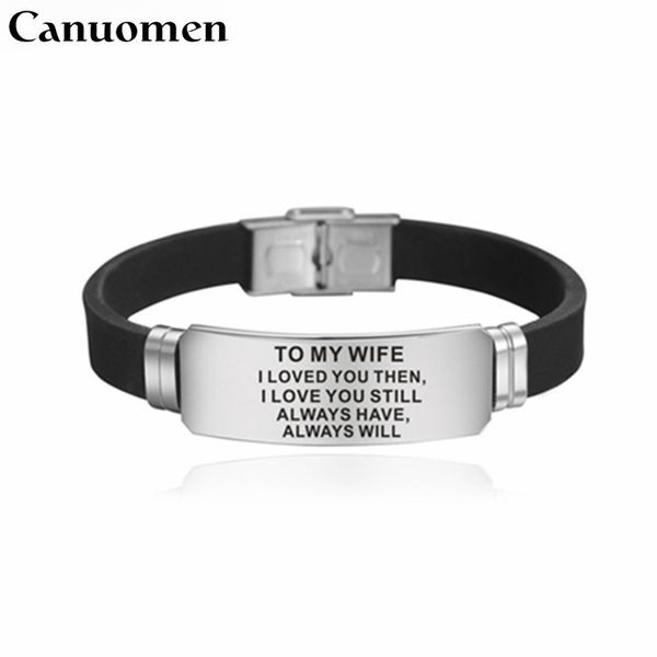 canuomen to my wife bracelet lost without you love you always stainless steel bracelets gifts for wife silicone bracelets, Golden;silver
canuomen to my wife bracelet lost without you love you always stainless steel bracelets gifts for wife silicone bracelets, Golden;silver