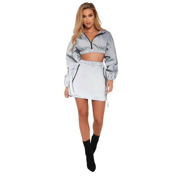 2019 new style fashion women bodycon reflective long sleeve zipper crop skirt set clubwear dress party, White
2019 new style fashion women bodycon reflective long sleeve zipper crop skirt set clubwear dress party, White