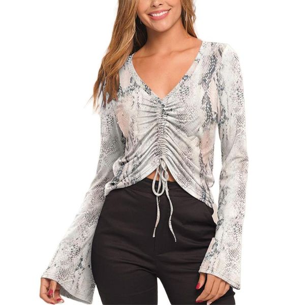 new arrival snake skin print v neck shirts women blouses long flare sleeve short shirts clothing casual, White
new arrival snake skin print v neck shirts women blouses long flare sleeve short shirts clothing casual, White