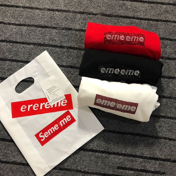 box logo tee 25th anniversary crystal diamond classic designer bucket cotton 230g with packaging, White;black
box logo tee 25th anniversary crystal diamond classic designer bucket cotton 230g with packaging, White;black