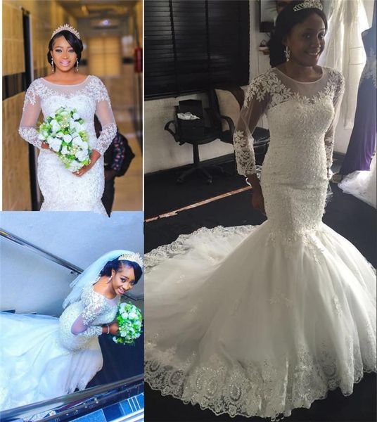 african long sleeves lace mermaid wedding dresses 2020 scoop neck tulle applique sweep train wedding bridal gowns robes de mariée, White
african long sleeves lace mermaid wedding dresses 2020 scoop neck tulle applique sweep train wedding bridal gowns robes de mariée, White
