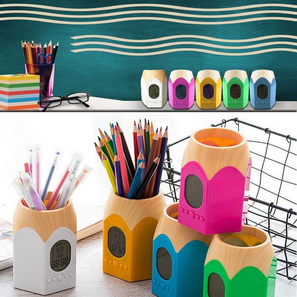 pencil head shape pen holder with led digital alarm clock multi-function pencil pot table clock with office temperature calendar
pencil head shape pen holder with led digital alarm clock multi-function pencil pot table clock with office temperature calendar