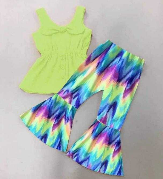 boutique baby girls fashion sets fluorescent green with colorful bell pants perfect girls sets, White
boutique baby girls fashion sets fluorescent green with colorful bell pants perfect girls sets, White