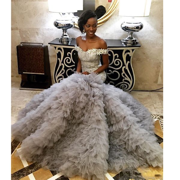 gorgeous mermaid sequined prom dresses off the shoulder appliqued evening gowns ruffled tulle sweep train weddingbridal party gowns, Black
gorgeous mermaid sequined prom dresses off the shoulder appliqued evening gowns ruffled tulle sweep train weddingbridal party gowns, Black