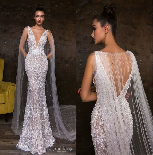 fabulous mermaid wedding dresses with pearls cape v neck beading lace bridal gown vestidos backless dubai beach wedding dress plus size, White
fabulous mermaid wedding dresses with pearls cape v neck beading lace bridal gown vestidos backless dubai beach wedding dress plus size, White
