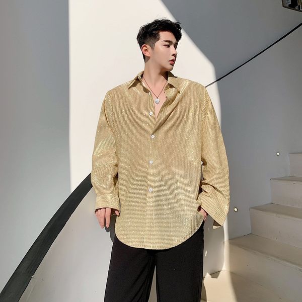 male japan korea style stage dress shirts nightclub clothes men shiny weave long sleeve casual shirts, White;black
male japan korea style stage dress shirts nightclub clothes men shiny weave long sleeve casual shirts, White;black