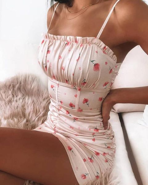 casual dresses 2021 summer short dress floral spaghetti strap ruched ruffles trim women low cut slim holiday mini, Black;gray
casual dresses 2021 summer short dress floral spaghetti strap ruched ruffles trim women low cut slim holiday mini, Black;gray