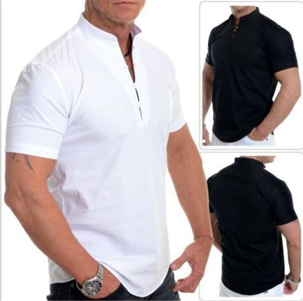 Solid Color Designer Mens Shirts Short Sleeve Mandarin Collar Mens Tops With Buttons Summer Casual Mens Clothing
Solid Color Designer Mens Shirts Short Sleeve Mandarin Collar Mens Tops With Buttons Summer Casual Mens Clothing