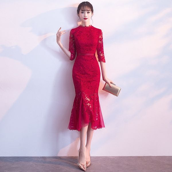 2019 new style bride dress for toast cheongsam summer red lace mid-length huimen fishtail marriage dress
2019 new style bride dress for toast cheongsam summer red lace mid-length huimen fishtail marriage dress