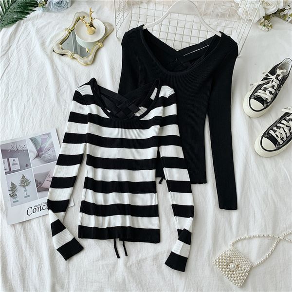 women's clothing spring and autumn new style hollow skinny backless knitted sweater, White;black
women's clothing spring and autumn new style hollow skinny backless knitted sweater, White;black