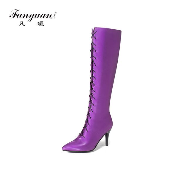 fanyuan new lace up croess-tied woman thin high heeled shoes boots glossy satin pu purple women knee high boots, Black
fanyuan new lace up croess-tied woman thin high heeled shoes boots glossy satin pu purple women knee high boots, Black