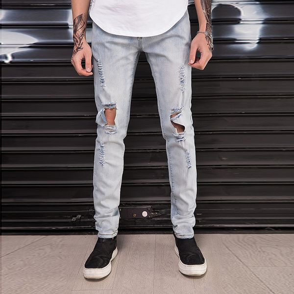tide men jeans knee big holes ripped fashion streetwear hip hop destruction solid mens skinny beggar denim trousers, Blue
tide men jeans knee big holes ripped fashion streetwear hip hop destruction solid mens skinny beggar denim trousers, Blue