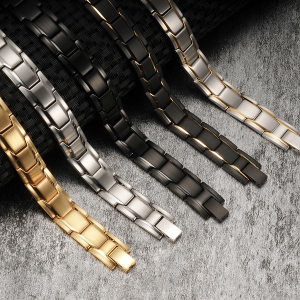 

vinterly black magnetic bracelet stainless steel energy germanium magnet health men hand chain bracelets for women c19041601, Golden;silver