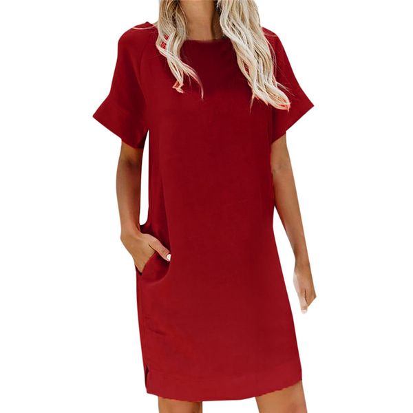 Short Sleeve Plus Size Dresses With Pocket Crew Neck Column Summer New Casual Leisure Style Female Robe
Short Sleeve Plus Size Dresses With Pocket Crew Neck Column Summer New Casual Leisure Style Female Robe