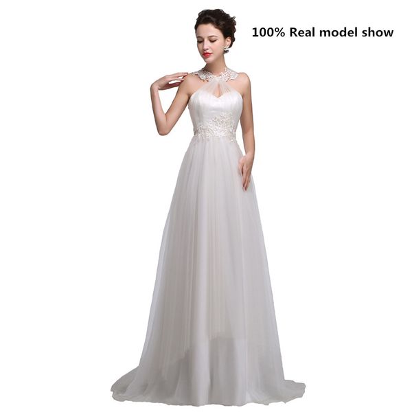 beach applique lace wedding gowns vintage halter tulle real picture a-line sleeveless plus size bridal dress, White
beach applique lace wedding gowns vintage halter tulle real picture a-line sleeveless plus size bridal dress, White