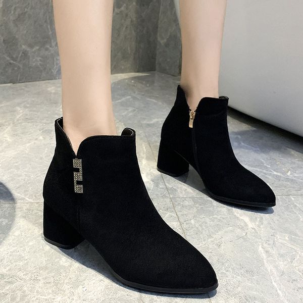womens short boots female pointed toe thick heel high thick heel zipper ankle boots square with single casual work shoes, Black
womens short boots female pointed toe thick heel high thick heel zipper ankle boots square with single casual work shoes, Black