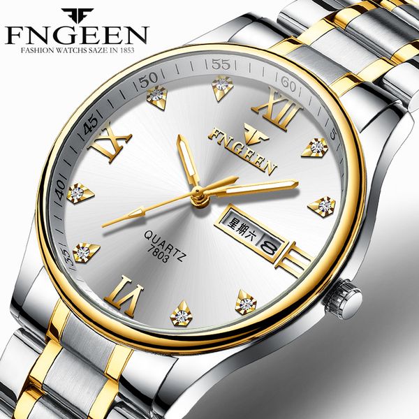 fngeen business brand men's watch gold steel belt fashion men's watch calendar week quartz waterproof casual a3327, Slivery;brown
fngeen business brand men's watch gold steel belt fashion men's watch calendar week quartz waterproof casual a3327, Slivery;brown