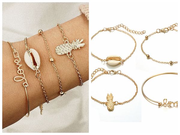 4pcs/set bohemian shell letter bracelets chain pineapple bracelet bangle jewelry, Black
4pcs/set bohemian shell letter bracelets chain pineapple bracelet bangle jewelry, Black