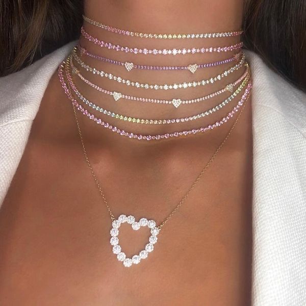 2019 trendy pastel color cz heart shape jewelry 5 pcs cute sweet heart charm tennis link chain valentines gift choker necklaces, Silver
2019 trendy pastel color cz heart shape jewelry 5 pcs cute sweet heart charm tennis link chain valentines gift choker necklaces, Silver
