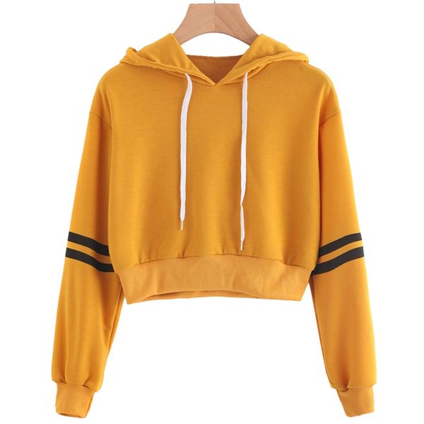women crop sweatshirt loose casual striped hoodie long sleeve autumn hooded fabala pullover drawstring, Black 
women crop sweatshirt loose casual striped hoodie long sleeve autumn hooded fabala pullover drawstring, Black