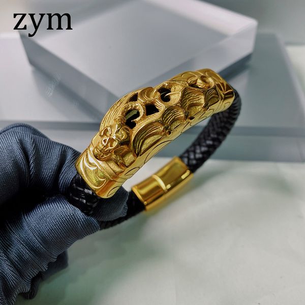 zymbrand stainless steel skull bracelet leather bracelet retro design punk fashion men's leather rope, Golden;silver
zymbrand stainless steel skull bracelet leather bracelet retro design punk fashion men's leather rope, Golden;silver