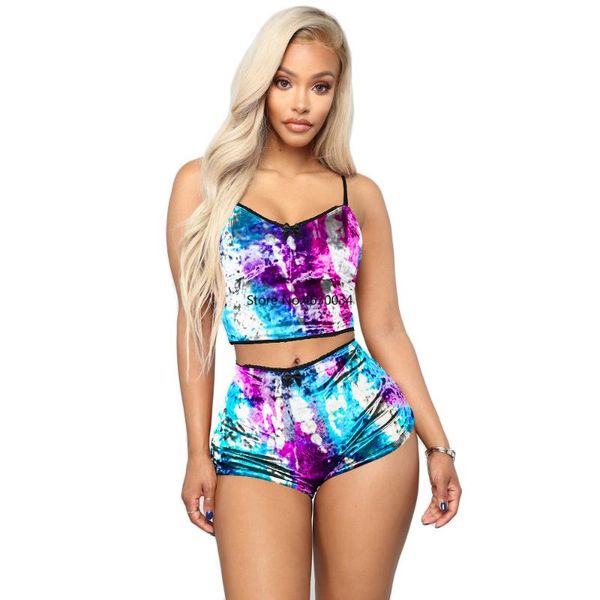 two piece dress women velvet spaghetti straps tie dye set fashion v neck sleepwear shorts night club suits outfits, White
two piece dress women velvet spaghetti straps tie dye set fashion v neck sleepwear shorts night club suits outfits, White