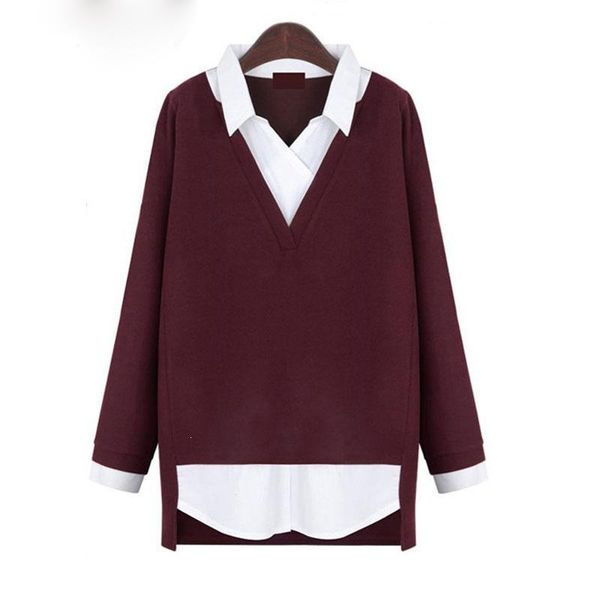 women fall patchwork loose knitted sweater v-neck female knitting fake two piece plus size long sleeve pullovers sweater, White;black
women fall patchwork loose knitted sweater v-neck female knitting fake two piece plus size long sleeve pullovers sweater, White;black