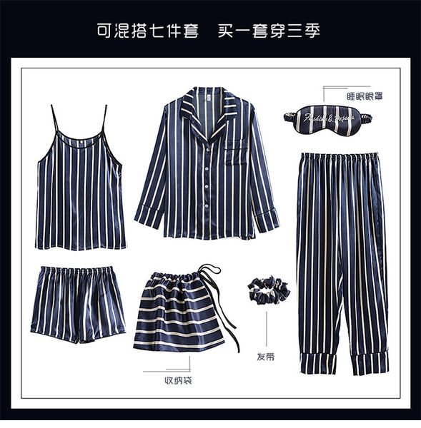 navy blue striped pajamas silk satin femme pajama set 7 pieces stitch lingerie robe pyjamas women sleepwear, Black;red
navy blue striped pajamas silk satin femme pajama set 7 pieces stitch lingerie robe pyjamas women sleepwear, Black;red