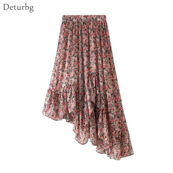 women's sweet ditsy floral print chiffon skirt female korean high waist asymmetrically ruffled midi skirts 2020 summer sk534, Black
women's sweet ditsy floral print chiffon skirt female korean high waist asymmetrically ruffled midi skirts 2020 summer sk534, Black