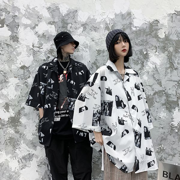 women character letter print shirt men white black loose casual chemise homme couple shirts single breasted oversize summershirt
women character letter print shirt men white black loose casual chemise homme couple shirts single breasted oversize summershirt