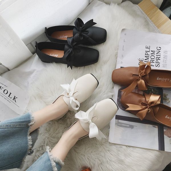 new retro square head wild korean fashion student shoes shallow mouth flat bow women's shoes, Black
new retro square head wild korean fashion student shoes shallow mouth flat bow women's shoes, Black