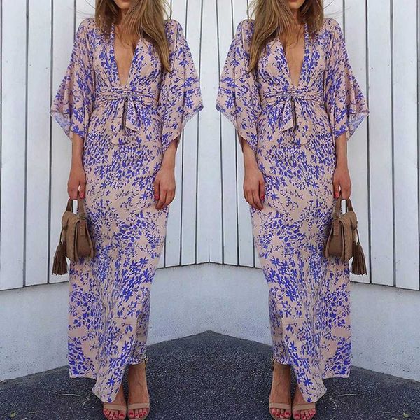three quarter sleeve floral print dress beach vintage maxi boho casual deep v neck elastic sashes tunic draped plus size dress, Black;gray
three quarter sleeve floral print dress beach vintage maxi boho casual deep v neck elastic sashes tunic draped plus size dress, Black;gray