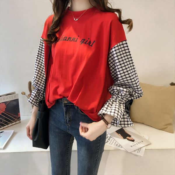 autumn 2020 women's clothing hong kong style plaid stitching long sleeve fake two-piece t-shirt women's loose chic base shirt fash, White
autumn 2020 women's clothing hong kong style plaid stitching long sleeve fake two-piece t-shirt women's loose chic base shirt fash, White