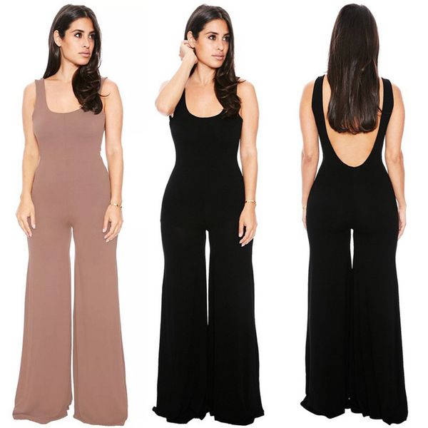 source irregular jumpsuit strapless backless tight flared pants, Black;white