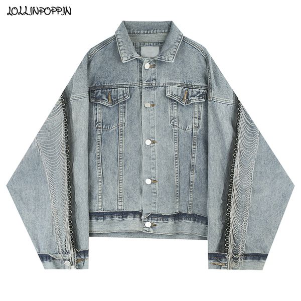 men retro denim jacket tasseled back turn down collar 2020 new garment washed mens fringe jean jackets hip hop man denim coat, Black;brown
men retro denim jacket tasseled back turn down collar 2020 new garment washed mens fringe jean jackets hip hop man denim coat, Black;brown