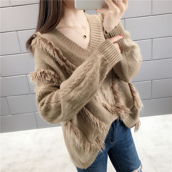 women 2019 korean fashion pullover sweater v-neck knitting sweater autumn spring long sleeve tassel ladies clothes pull, White;black
women 2019 korean fashion pullover sweater v-neck knitting sweater autumn spring long sleeve tassel ladies clothes pull, White;black