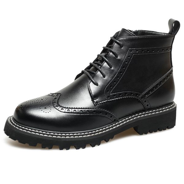 

boots mens casual business wedding formal dress genuine leather black bullock shoes lace-up brogue ankle boot short botas zapato