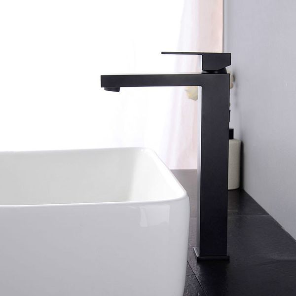 

Simple Square Black Bathroom Tap Soild Brass Basin Faucet Single Hole Deck Mounted High Quality Chrome Bathroom Water Mixer