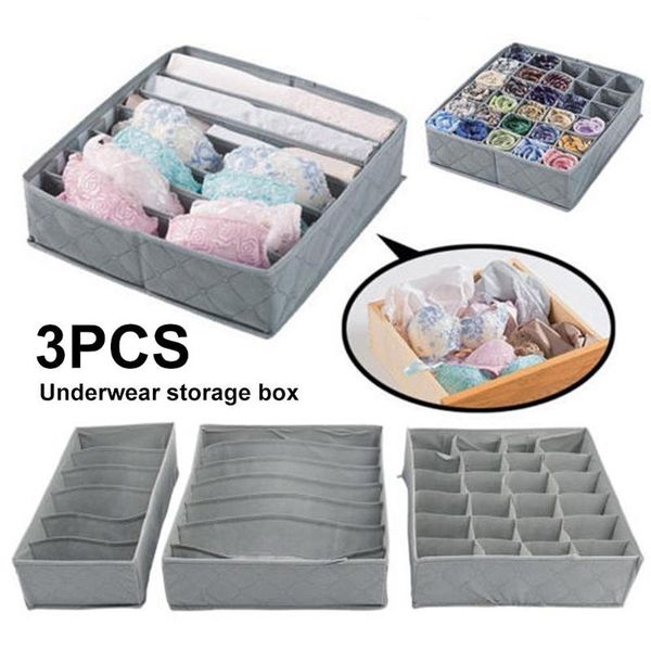 3pcs non-woven fabric foldable underwear bra socks drawer organizer storage box 
3pcs non-woven fabric foldable underwear bra socks drawer organizer storage box
