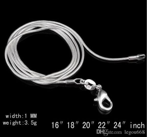 1mm thin 925 stamped silver plated snake chain jewelry findings 16"18"20"22"24" wholesale price 50pcs/lot
1mm thin 925 stamped silver plated snake chain jewelry findings 16"18"20"22"24" wholesale price 50pcs/lot