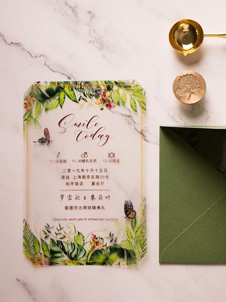 2019 new forest acylic single-page wedding invitations can be customized business greeting card casamento decor inviting cards
2019 new forest acylic single-page wedding invitations can be customized business greeting card casamento decor inviting cards