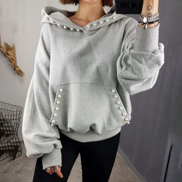 women solid hoodie autumn and spring office ladies elegant plain beading pullover hooded coat korean causal outwear gray, Black
women solid hoodie autumn and spring office ladies elegant plain beading pullover hooded coat korean causal outwear gray, Black