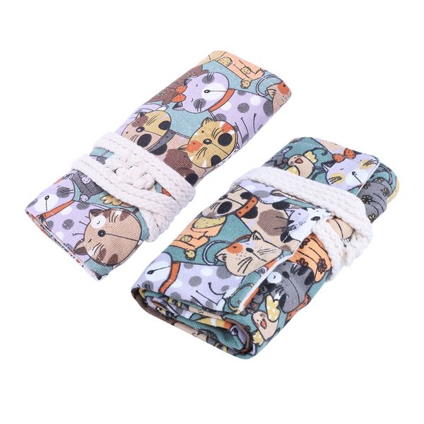 2 pcs big face cat cartoon canvas wrap roll up pencil case pen brush bag, 36 hole & 48 hole
2 pcs big face cat cartoon canvas wrap roll up pencil case pen brush bag, 36 hole & 48 hole