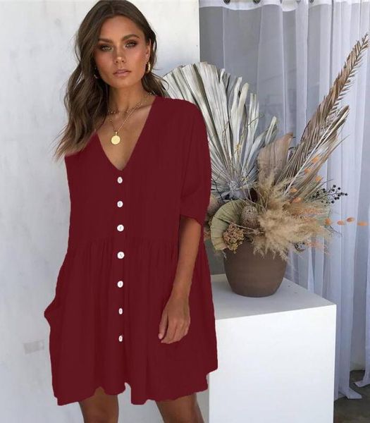 ms tablespoons plain coloured cotton short sleeve v-neck leisure summer novel style single-breasted pure color dress, Black;gray
ms tablespoons plain coloured cotton short sleeve v-neck leisure summer novel style single-breasted pure color dress, Black;gray