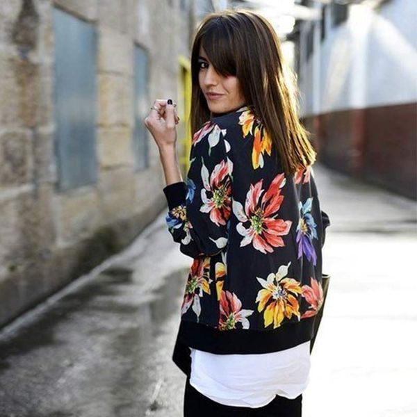 fashion flower print women girls casual baseball sweatshirt zipper thin bomber jacket long sleeves coat outwear m8694, Black;brown
fashion flower print women girls casual baseball sweatshirt zipper thin bomber jacket long sleeves coat outwear m8694, Black;brown
